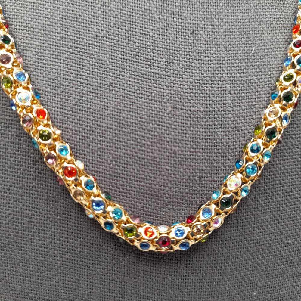 Gloria Vanderbilt Swan Necklace Gold Tone Multicolor Rhinestone 18–21”